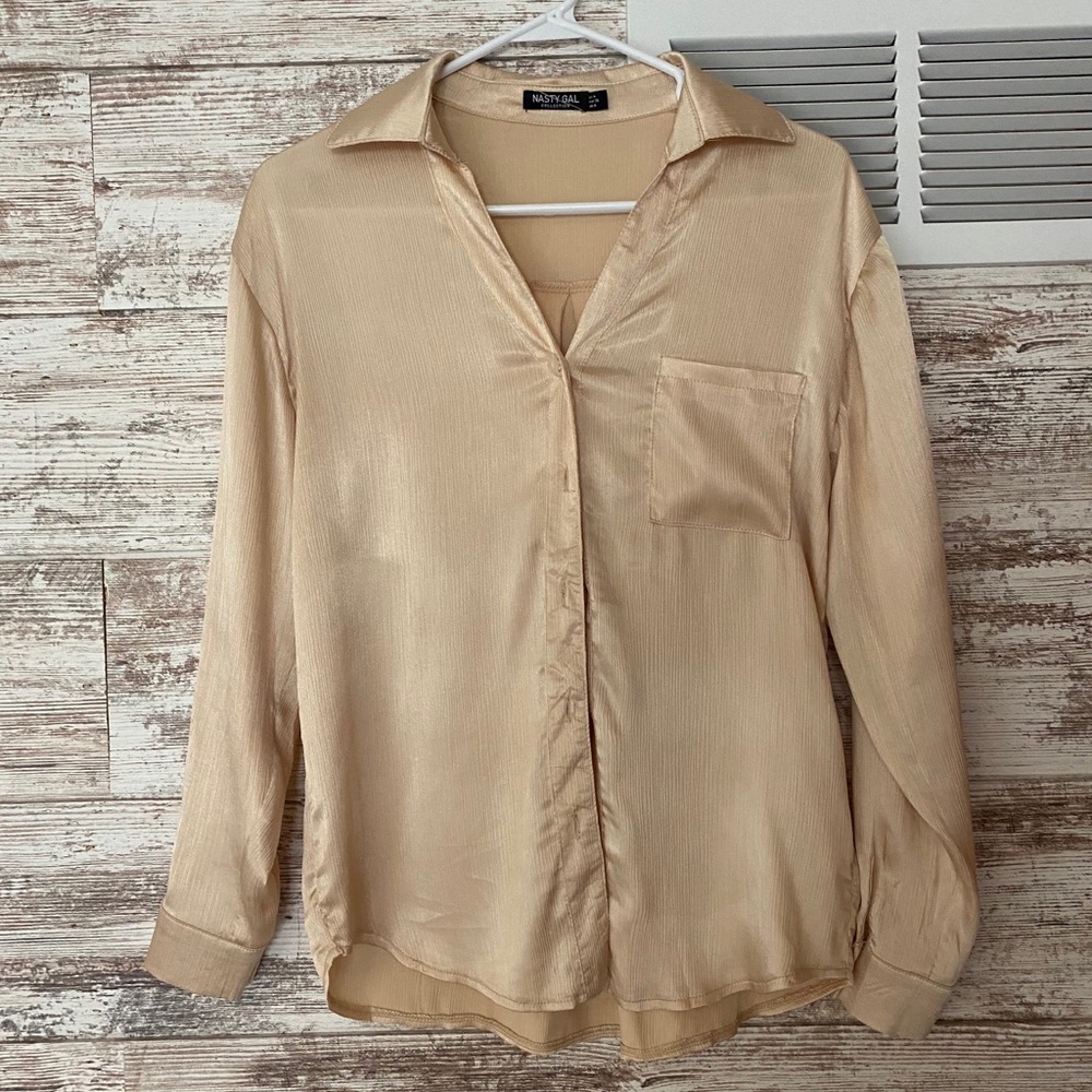 Nasty Gal Silk Button Up Blouse